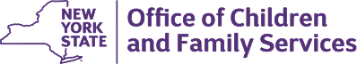 The logo of the New York State Office of Children and Family Services. It features the text "New York State" above "Office of Children and Family Services," both in a purple font. The logo may include outlines representing the state of New York.